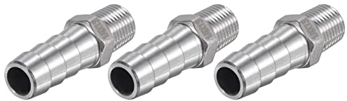 sourcing map Manguera Espiga Montaje 13mm OD X 1/4PT Macho Rosca 304 Inoxidable Acero Recto Tubo Conector para Agua Aire Combustible, Paquete de 3