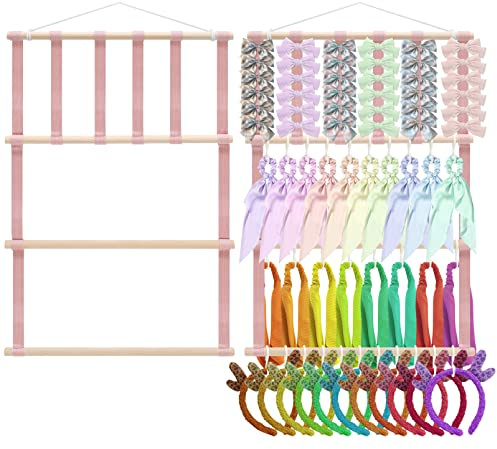 Bakiauli Organizer da appendere alla parete per capelli e archi, per riporre cerchietto e fermagli capelli, per neonati, per soggiorno, camera da letto, porta, armadio, decorazione da parete (rosa)