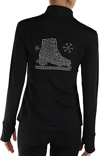 Youthful flying Figure Skating Jacket Outfit Ice Skate Jacket Children Adult Girls Performance Outfit Training Ice Skating Top(Size:L,Color:Black-Thin)