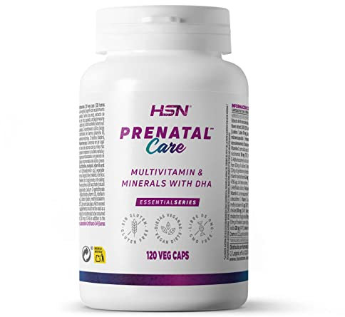 HSN Vitaminas y Minerales para el Embarazo Prenatal Care* con Yodo | 120 Cápsulas Vegetales | metil-b9, metil-b12, D3 | Con DHA Vegano y Citicolina | No-GMO, Sin Gluten