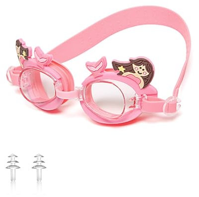 HASLED Kinder Schwimmbrille, Transparente Badebrille Antibeschlag, Rosa, Verstellbare Niedliche Cartoon Silikon-Poolbrille, für 3-12 Jahre Alte Jungen und Mädchen