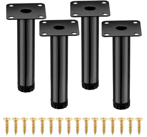 AIMIXUN Lot de 4 Pouces Meuble Reglable 15 cm, Pied de Canapé 15 cm (Noir) | Pied Canapé Metal, Lot de 4 pour Armoire, Etagères de Cuisine, Canapé, Table, Chaise, Bureau, Placard