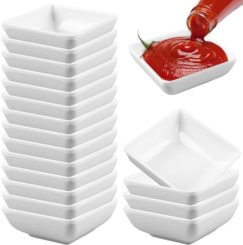 Lot de 18 coupelles à sauce : 7,2 x 2,5 cm - En porcelaine - Empilables - Avec mini rectangulaires - Pour tapas - Blanc