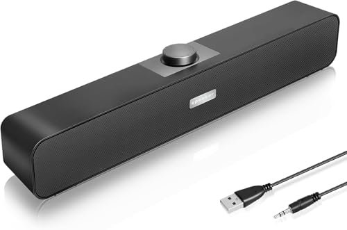 FAYAZ Computer Speakers for Desktop, 6W Stereo USB Computer Soundbar with 2 Diaphragms,3.5mm Aux Input, Knob Volume Control, Wired/Wireless Bluetooth 5.0 Soundbar for Desktop Smartphones Laptop,Black