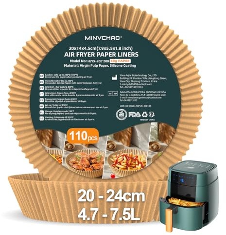 110 stycken bakplåtspapper för varmluftsfritös 20 cm runt bakpapper lämpligt för ninja och andra varmluftsfritös 100 % livsmedelssäker cellulosa 100 % hälsosam