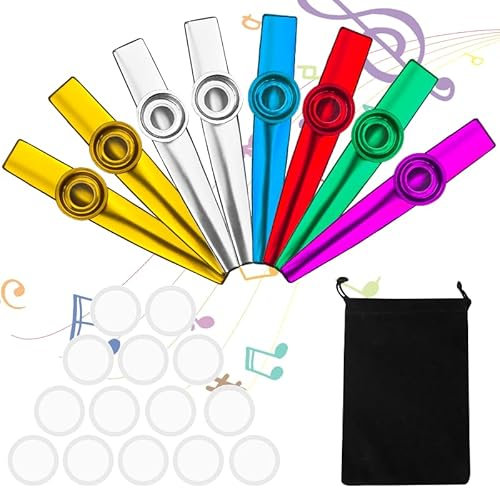JAONLD 8 Piezas Kazoo Pitos de Carnaval, 12 cm Aleación de Aluminio Metal Kazoo, Pito Carnaval Cadiz, Kazu Instrumentos Musicales con 16 Membranas, para Niños, Adultos y Principiantes