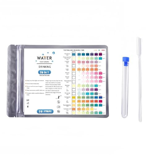 YUNYU 50 Tiras Reactivas para Agua 16 en 1 – Kit de Prueba de 16 Parámetros para Agua Potable, Piscina, SPA y Acuario – Analiza Dureza, Plomo, Hierro, Cobre, pH, Cloro