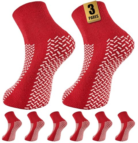 SukModen Hospital Socks with Double Profile, 3 Pairs Non-Slip Stopper Socks with Nubs, Fall Protection, Slipper Socks for Men and Women, Non-Slip House Socks for Care, Rehab & Home