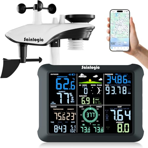 Sainlogic WiFi Smart Weather Station 14-in-1 with 24/7 Accurate Weather Forecast by WeatherseedÂź AI, 8.5 Large Display, Wind Gauge, 2-Year Data Storage & Export (Only 2.4G)