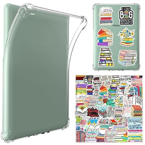 LEPGUYO Genomskinligt fodral för Kindle 7 tum, passande för Paperwhite 2024/2025 (12:e Gen) & Colorsoft Signature Edition, genomskinligt silikon mot repor, 50 gratis vintage läsmärken