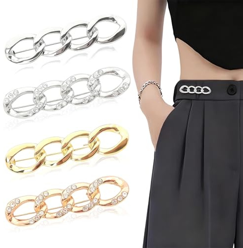 FHRYNA 4 Pezzi Spille da Maglione Donna, Spilloni Decorativi con Cristalli Finti, Clip per Sciarpe e Vestiti, Set Regalo (Oro + Argento + Oro Paillettes + Argento Paillettes)