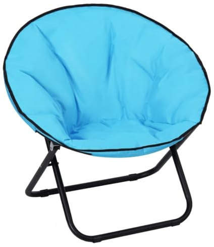 LKLythrocyte Moon Chair, Padded Faux-Fur Papasan Chair, Steel Frame, Blue, Space-saving Design for Bedroom, Living Room, and Dorm