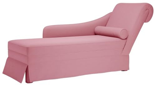 Augerqir Chaiselong med nackrulle och höger armstöd, rosa sammet stoppningssäng 145 x 56 x 70 cm för vardagsrum sovrum kontor för avkoppling