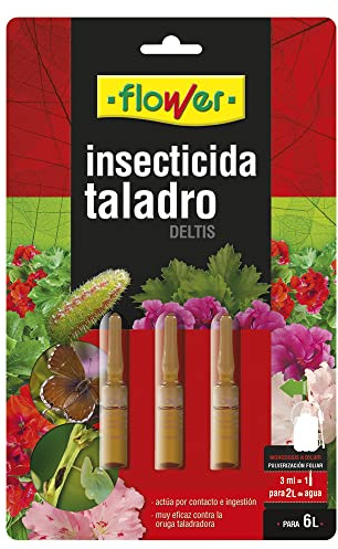 Flower - Antitaladro del Geranio Monodosis 3x3 ml | Insecticida contra Oruga Taladro | Acción por Contacto e ingestión | Uso Fácil | Jardín y Terrazas