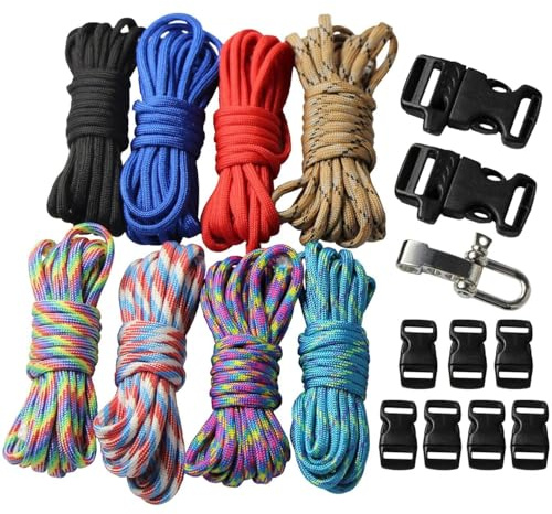 UOOOM 18 pcs Paracord Bracelet kit with Buckles Parachute Cord Outdoor Survival Rope Set DIY Manual Braiding (Style A)