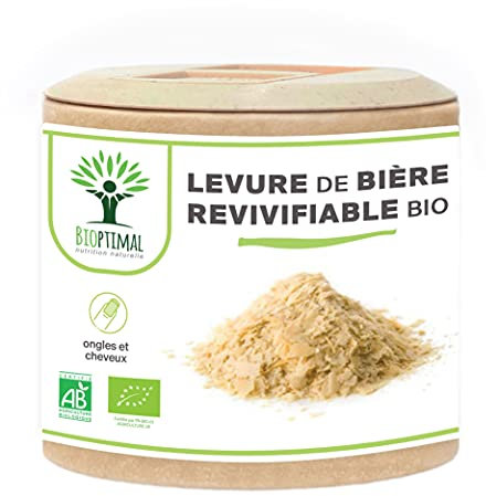 Levure de Bière Bio Revivifiable - Bioptimal - Complément alimentaire - Vivante & Active - Peau Cheveux Ongles - Digestion Transit Probiotique - Fabriqué en France - Certifié par Ecocert - 60 gélules