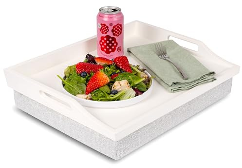 ROSSIE HOME Wood Bed Tray Lap Desk with Detachable Cushion, Serving Tray - Soft White - Fits up to 15.6 Inch Laptops - Style No. 76101