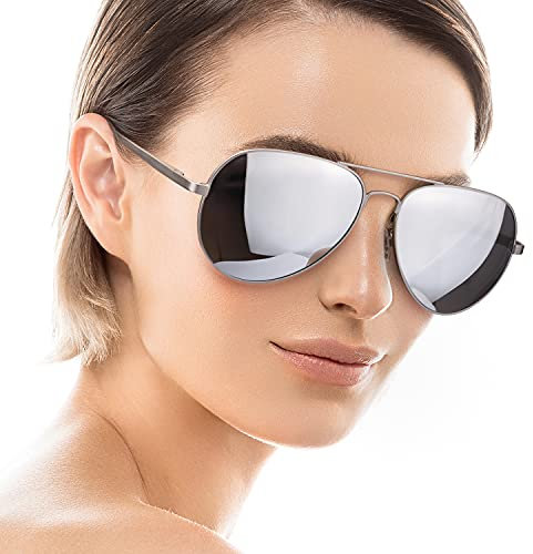 SODQW Classic Mirrored Women Polarized Sunglasses, Oversized Pliot Sunglasses with UV400 Protection for Driving Travel Outdoors