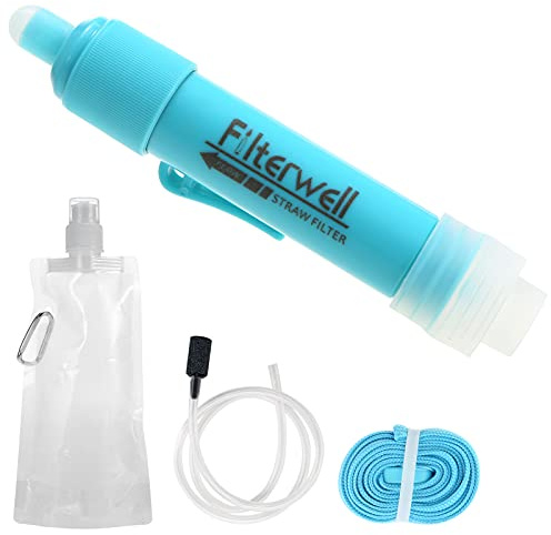Lixada Filtro de Agua Supervivencia, Sistema de Filtración de Agua para Exteriores, Filtro de Agua Purificador de Paja con Bolsa para Beber para Preparación para Emergencias Camping