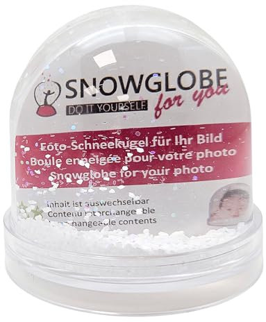 Snowglobe for You | Personalisierte Schneekugel mit Schnee und Glitzer | mit 2 Fotos | Sockel transparent | B: 9 cm H: 8 cm | mit 2 Malvorlagen innen | 50008