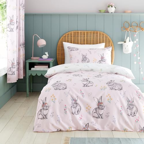 Catherine Lansfield Bunny Tails Ditsy blommor vändbart enkelt påslakan set med örngott, rosa