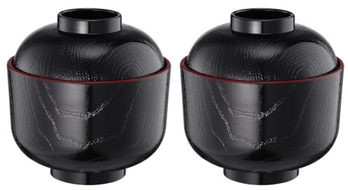 YARNOW Bol à soupe avec couvercle Bol à soupe avec couvercle 2 bols à soupe traditionnels miso avec couvercle Bol à riz japonais Bol à soupe pour la cuisine à la maison Bol miso