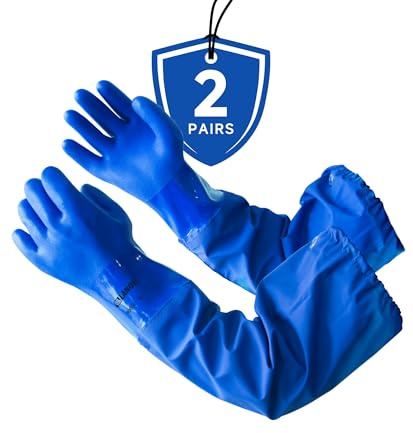 LANON 2 Pairs 26 Elbow Length PVC Chemical Resistant Gloves, Heavy-Duty Long Rubber Gloves, Acid, Alkali & Oil Protection, XL