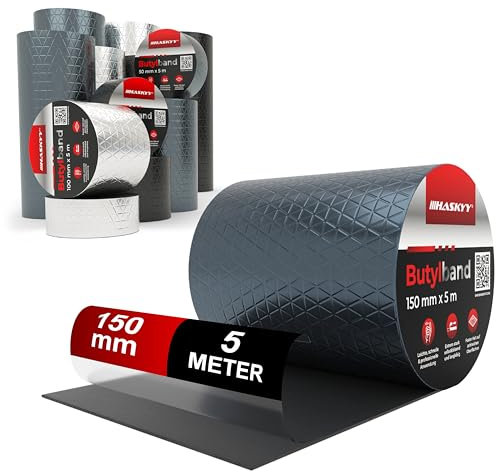 Nastro adesivo impermeabile Butylband | 150mm*5m Antracite di alta qualità autoadesivo con lamina di alluminio | Nastro butilico resistente all'invecchiamento, resistente alla corrosione, resistente