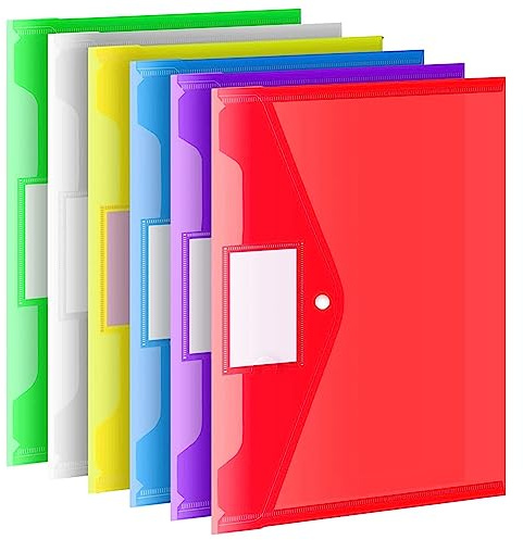 24 stycken A4-dokumentmapp transparent dokumentväska med etikett | Dokumentmapp med tryckknapp dokumentmapp i plast vattentät dokumentväska 6 färger
