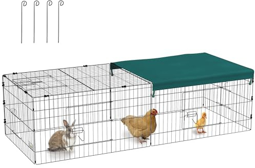 PawHut Metal Chicken Coop, 73 x 30 x 20 Chicken Run Pen for Yard with Cover, Portable Catio Poultry Cage Indoor Outdoor Backyard, Cat Cage for Rabbit, Duck, Hen, Small Animal, Chinchillas, Green