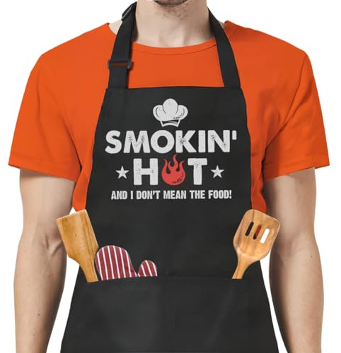 SANDJEST Funny Aprons for Men with Pockets - Father's Day Birthday Grilling Cooking BBQ Gifts for Dad Husband