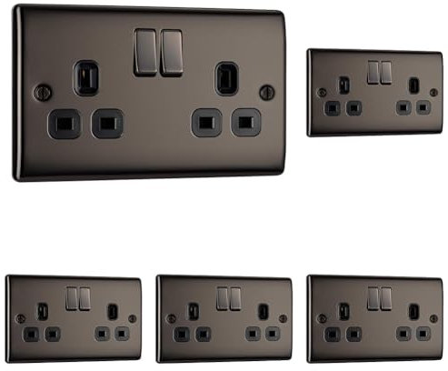 BG Electrical NBN22B-01 Double Switched Power Socket, Black Nickel, 13 Amp (Pack of 5)