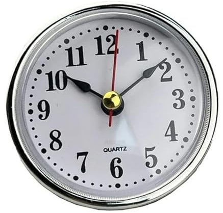 1 Pc Mini 2-1/2 Insert Clock, 65mm Round Movement, Arabic Numerals, Silver