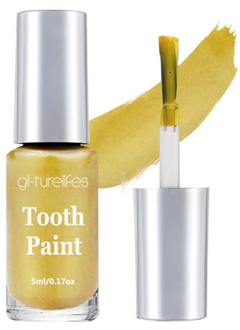 GL-Turelifes Tooth Paint Makeup, Black Tooth Painting Cream, Safe, Quick Dry & Realistic, Creating Black Out Tooth Makeup & Missing Teeth SFX for Halloween, Cosplay, Theater (5 ml) (Gold)