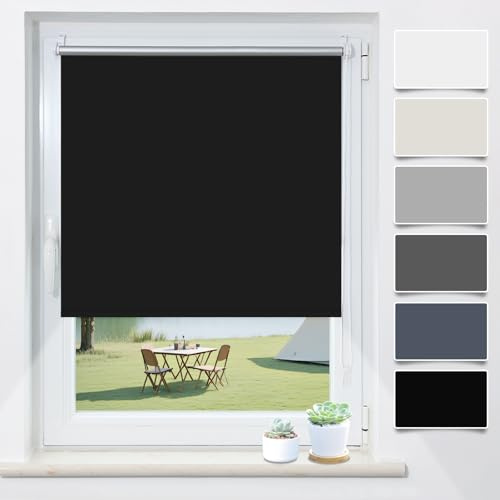 Verdunklungsrollo Klemmfix ohne Bohren Schwarz B35 x H170 cm Verdunkelungsrollo Thermorollo Sonnenschutzrollo Fensterrollo Seitenzugrollo Klemmrollo für Fenster & Tür