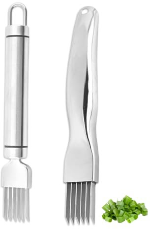 KGDUYC 2PCS Coupe-Oignons Vert en Acier Inoxydable, Coupe-Ciboulette en Acier Inoxydable, Coupe-Légumes à L'ail, Couteau Eminceur de Ciboulette Tranchant, Multifonctionnel Ustensile de Cuisine