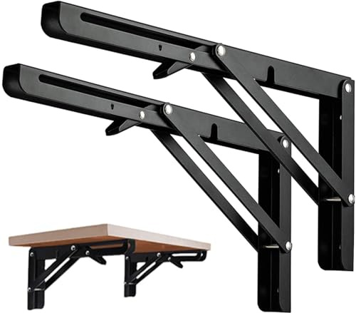 Équerre Pliante 600mm, 2 supports de console pliants, support d'étagère pliable pour table et support mural - capacité de charge de 100 kg (noir)