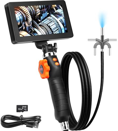 VEVOR Endoscope Articulé Caméra Endoscopique Bidirectionnelle 180° avec 8 Lumières LED, Objectif Minuscule 6,4 mm, Écran HD IPS 1080P 5, Câble 1,5 m, 8X, pour Inspection Auto, Canalisation, Plomberie