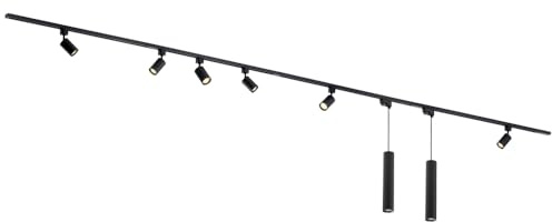 Focus III Rail Lighting 6 focos y 2 luces colgantes negro - 400cm - Forma I