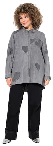 Ulla Popken dam Jeansbluse, Herzen, Hemdkragen, Langarm, Lyocellmix jeansblus