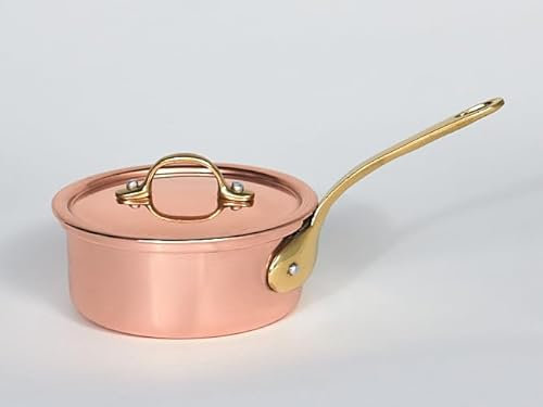 Casserole en Cuivre avec Couvercle, Poignée en Laiton et Intérieur Disponible Étamé ou Inox, Plusieurs Tailles (Inox, 10 cm)