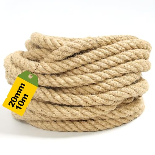 Corda di Canapa Spessa 20mm x 10m – Spago Naturale per Decorazioni Rustiche, Progetti Fai da Te e Supporti da Giardino