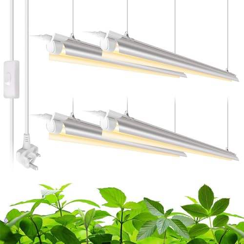 Barrina T8 Grow Lights, 4FT, 168W(4 x 42W), Full Spectrum Yellow, 4 Packs | Grow Light with On/Off Switch, V-Shape Plant Lights Indoor, Growing Lamp Fixture, Greenhouse, Linkable Design
