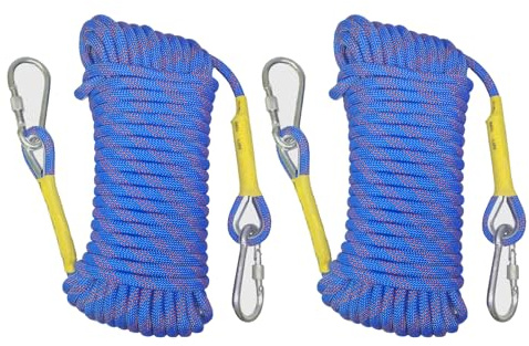 Gangying 2 pièces Corde d'escalade Statique 5m Cordon Accessoire Équipement 8mm Corde d'évacuation avec 2 Mousquetons pour Équipement d'escalade sur Glace Sauvetage Incendie