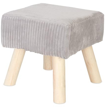 Relaxdays Hocker Cord, Holzbeine, gepolstert, HBT: 30x30x30 cm, eckig, Sitzhocker, Fußhocker, Wohnzimmer, hellgrau/Natur