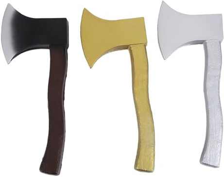 Didiseaon Lot de 3 Fausses Haches en Polyuréthane Léger Accessoires de Déguisement Réalistes pour Halloween et Fête Costumée 1 Hache Dorée 1 Hache Argentée Sûr pour Garçon et Filles et