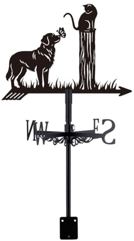 SUPERDANT Perro Gato Bandera Vane Mariposa Metal Indicador Dirección Viento Herramienta Medición Instalación Techo Veleta para Exterior Jardín Granja Patio Gazebo Granja Arte Decoración Negro