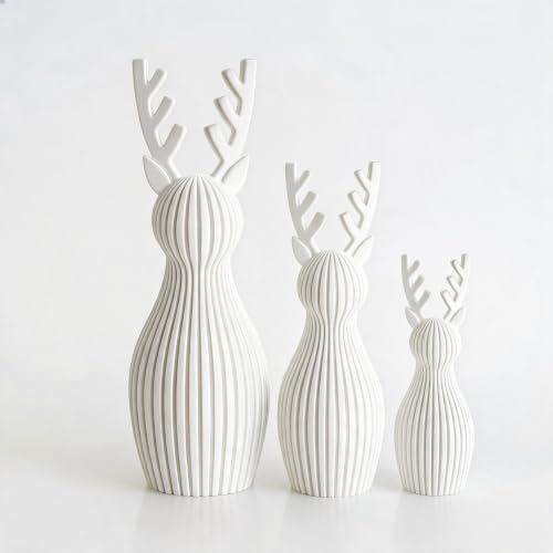 T&ASelect Scandi Japandi - Juego de decoración de renos de 3 piezas, figuras modernas escandinavas, diseño estriado, decoración de salón, decoración de mesa, decoración de estantería, idea de regalo