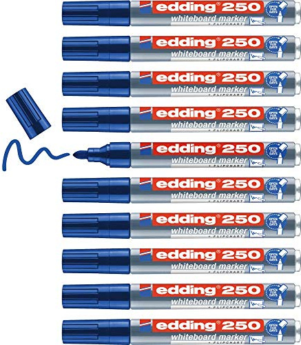 edding 250 Whiteboardmarker - blau - 10 Whiteboard Stifte - Rundspitze 1,5-3 mm - Boardmarker abwischbar - für Whiteboard, Flipchart, Magnettafel, Pinnwand, Memoboard - Sketchnotes - nachfüllbar