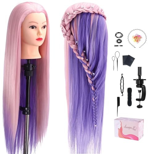 Tete a Coiffer Professionnel, TopDirect Tête à coiffer, 75cm, Rose Violet | Tete a Coiffer Professionnel, 75cm Têtes d'exercice Cosmétologie Mannequin Poupée pour Salon avec Support, Ensemble de Tresse